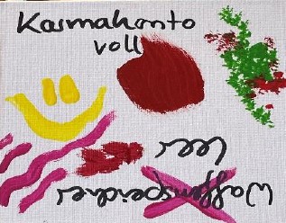 Bild aus Handmalfarbe mit Beschriftung Karmakonto voll